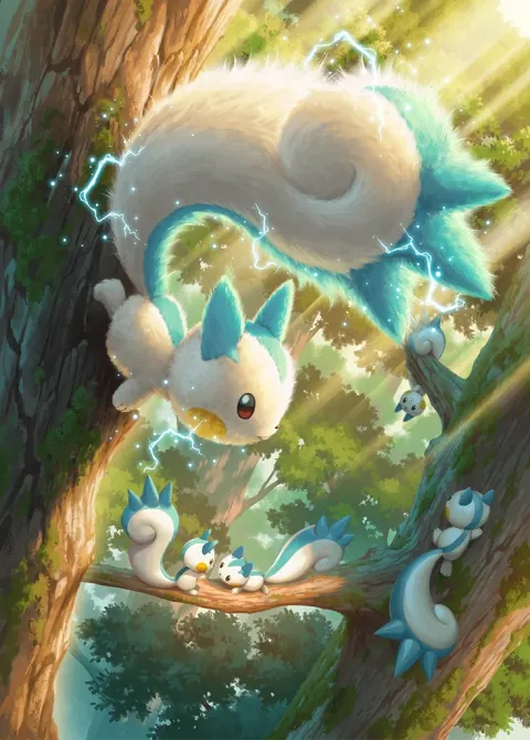 Pachirisu ex card art from Space-Time Smackdown (#198), Special Art Rare