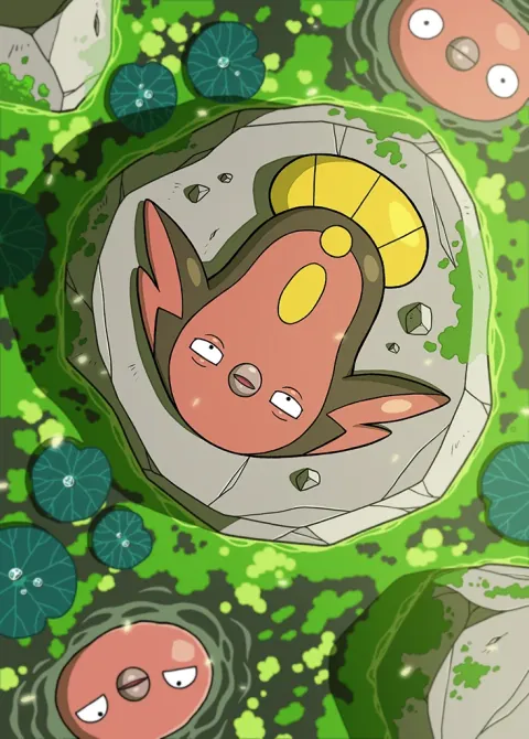 Stunfisk card art from Secluded Springs (#73), Art Rare