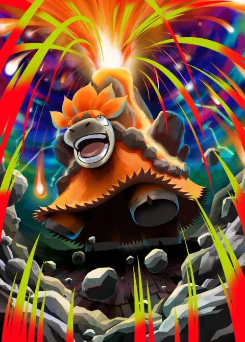 Mega Camerupt ex card art from Pulsing Aura (#195), Special Art Rare