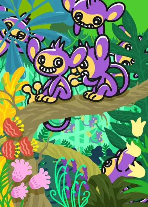 Aipom card art from Ruler of the Skies (#179), Art Rare