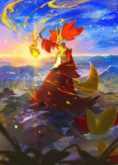Delphox card art from Team Rocket’s Ambition (#73), Art Rare